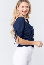 Load image into Gallery viewer, Elbow Slv Smocked Ruched Woven Top
