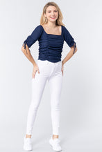 Load image into Gallery viewer, Elbow Slv Smocked Ruched Woven Top
