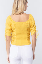 Load image into Gallery viewer, Elbow Slv Smocked Ruched Woven Top
