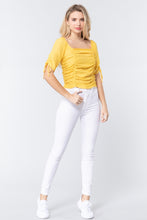 Load image into Gallery viewer, Elbow Slv Smocked Ruched Woven Top
