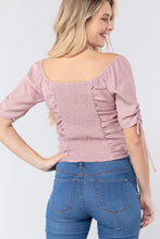 Load image into Gallery viewer, Elbow Slv Smocked Ruched Woven Top
