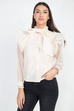 Load image into Gallery viewer, Neck Bow Tie Ruffle Blouse
