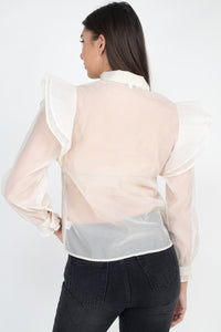 Neck Bow Tie Ruffle Blouse