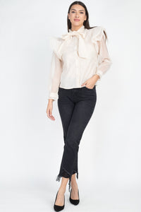 Neck Bow Tie Ruffle Blouse