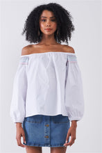 Load image into Gallery viewer, White Multi Shoulder Stitches Off-the-shoulder Long Balloon Sleeve Top
