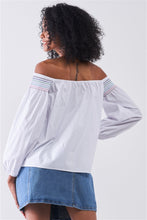 Load image into Gallery viewer, White Multi Shoulder Stitches Off-the-shoulder Long Balloon Sleeve Top
