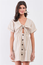 Load image into Gallery viewer, So 90s! Striped Self-tie Front Detail Short Sleeve Button Down Mini Shirt Dress
