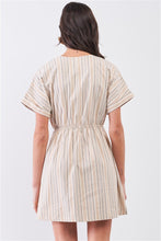 Load image into Gallery viewer, So 90s! Striped Self-tie Front Detail Short Sleeve Button Down Mini Shirt Dress
