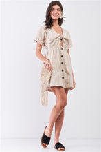 Load image into Gallery viewer, So 90s! Striped Self-tie Front Detail Short Sleeve Button Down Mini Shirt Dress
