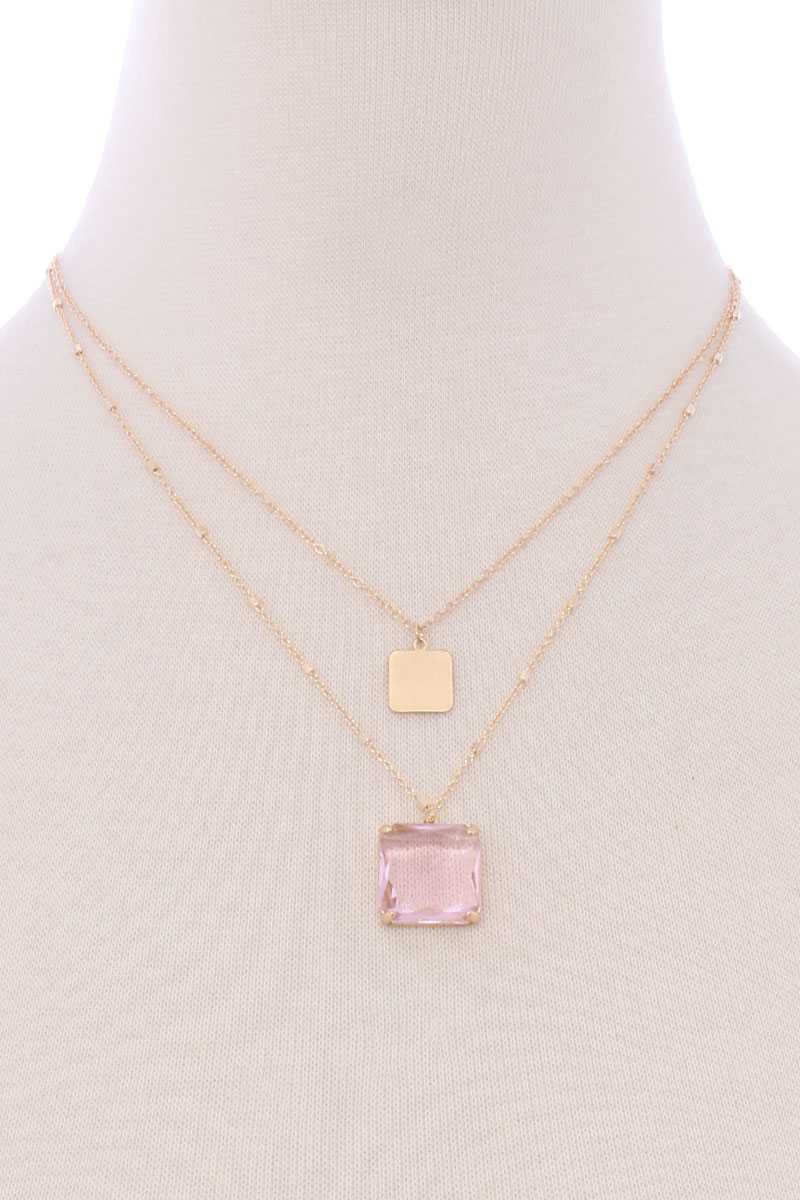 2 Layered Square Pendant Necklace