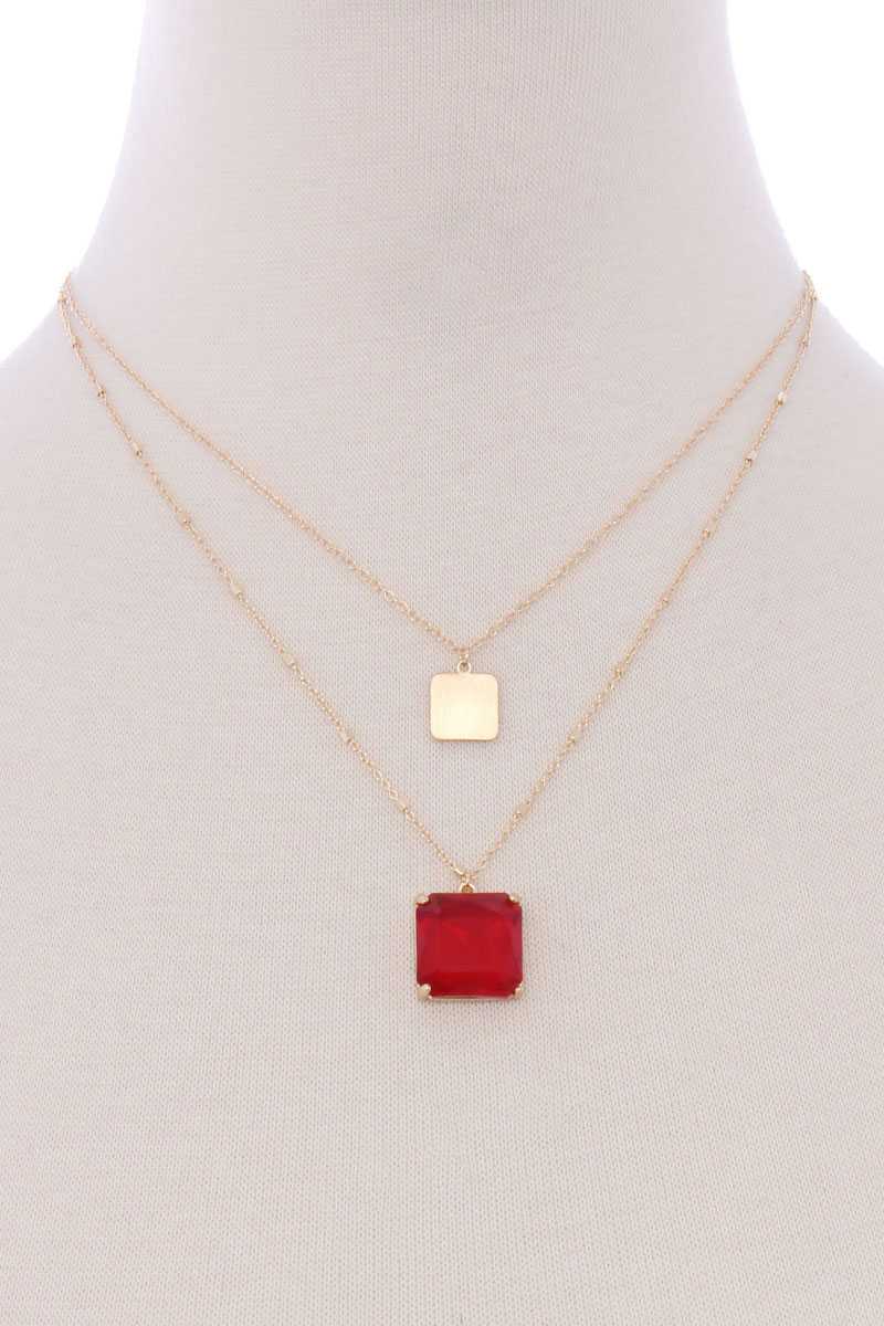 2 Layered Square Pendant Necklace