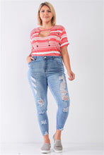 Load image into Gallery viewer, Plus Size Denim Mid-rise Raw Hem Detail Ripped Skinny Jean Pants
