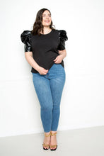 Load image into Gallery viewer, Faux Leather Puff Sleeve Top
