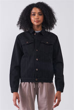 Load image into Gallery viewer, Black Oversized Long Sleeve Classic Denim Jacket
