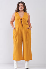 Load image into Gallery viewer, Plus Size Sleeveless V-neck Self-tie Front Detail Wide Leg Jumpsuit
