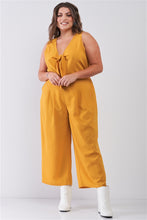 Load image into Gallery viewer, Plus Size Sleeveless V-neck Self-tie Front Detail Wide Leg Jumpsuit

