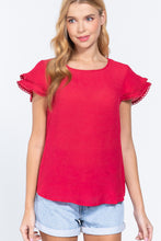 Load image into Gallery viewer, Short Cap Ruffl Slv Woven Top
