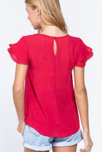 Load image into Gallery viewer, Short Cap Ruffl Slv Woven Top
