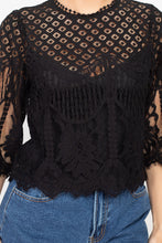 Load image into Gallery viewer, Mock 3/4 Sleeves Lace Designed Top
