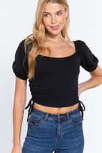 Load image into Gallery viewer, Puff Slv Side Shirring Rib Knit Top

