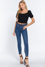 Load image into Gallery viewer, Puff Slv Side Shirring Rib Knit Top
