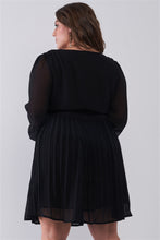 Load image into Gallery viewer, Plus Wrap Deep V-neck Long Puff Sleeve With Elasticated Cuff Pleated Mini Dress
