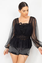 Load image into Gallery viewer, Sheer Mesh Crochet Peplum Top
