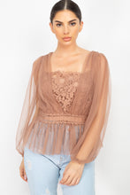 Load image into Gallery viewer, Sheer Mesh Crochet Peplum Top
