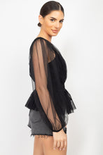 Load image into Gallery viewer, Sheer Mesh Crochet Peplum Top
