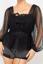 Load image into Gallery viewer, Sheer Mesh Crochet Peplum Top
