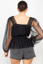 Load image into Gallery viewer, Sheer Mesh Crochet Peplum Top
