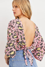 Load image into Gallery viewer, Leopard Knit Back Opened Short Sleeve Top
