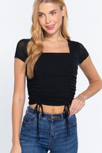 Load image into Gallery viewer, Short Slv Shirring Mesh Knit Top
