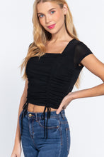 Load image into Gallery viewer, Short Slv Shirring Mesh Knit Top
