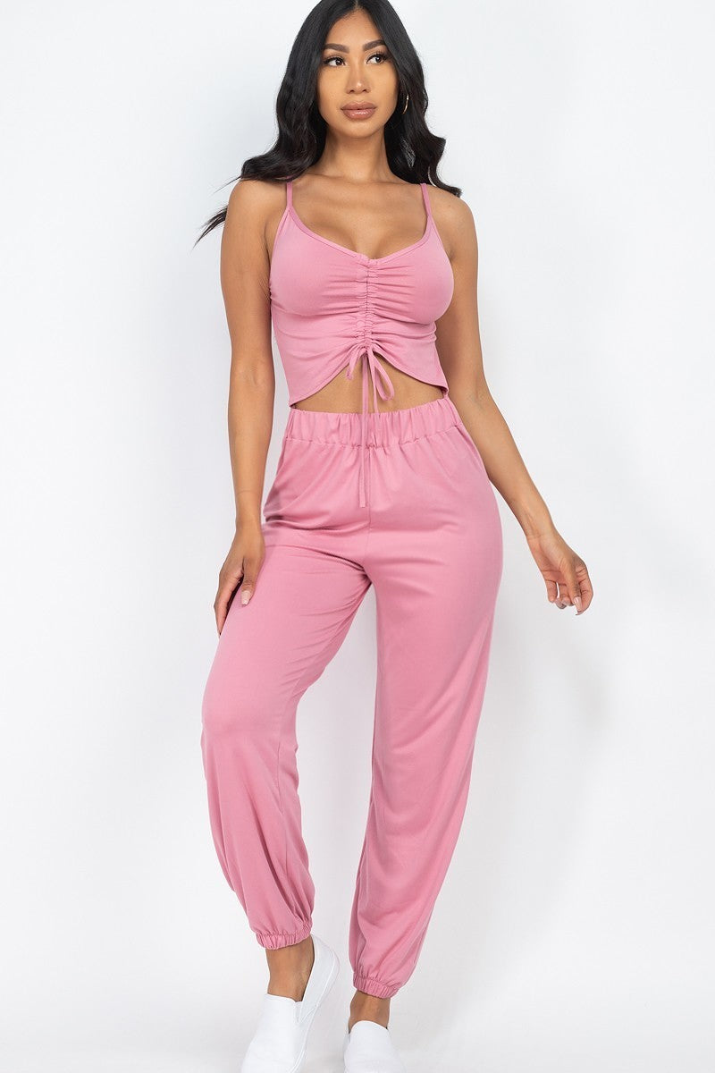 Front Ruched With Adjustable String Cami Casual/summer Jumpsuit