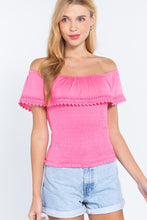 Load image into Gallery viewer, Off Shoulder W/lace Smocked Top
