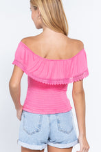 Load image into Gallery viewer, Off Shoulder W/lace Smocked Top
