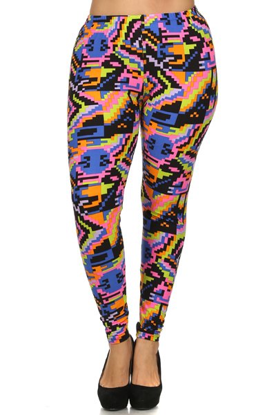 Plus Size Tribal Print, High Waist, Lined Leggings