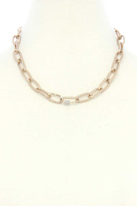 Dainty Rhinestone Roll Oval Link Necklace