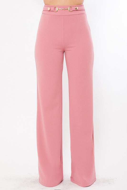 Waist Button And Buckle Detailed Fashion Pants