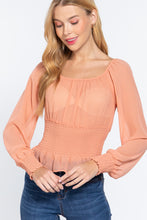 Load image into Gallery viewer, Long Slv Smocked Chiffon Top
