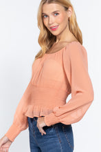 Load image into Gallery viewer, Long Slv Smocked Chiffon Top

