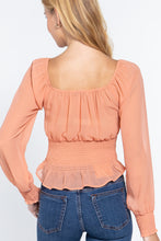 Load image into Gallery viewer, Long Slv Smocked Chiffon Top
