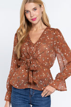 Load image into Gallery viewer, Ruffle Slv Peplum Print Woven Top
