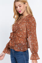 Load image into Gallery viewer, Ruffle Slv Peplum Print Woven Top

