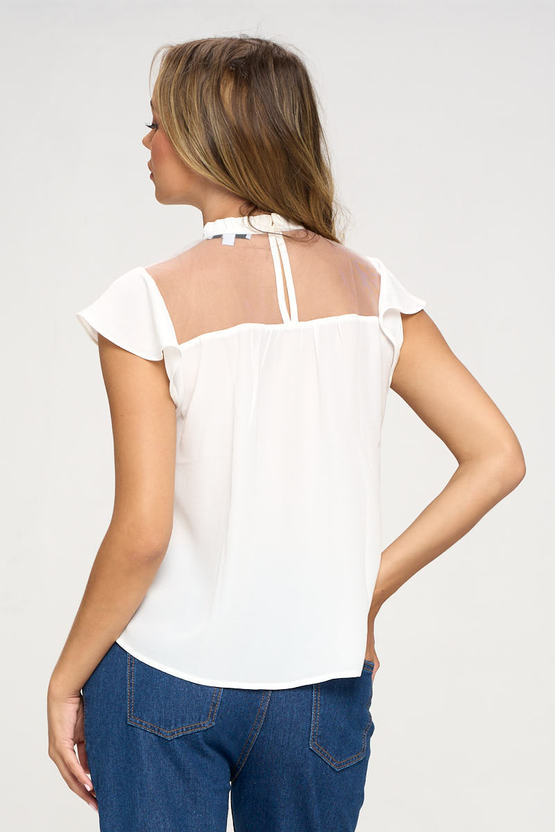 Lace Yoke Mock Neck Top