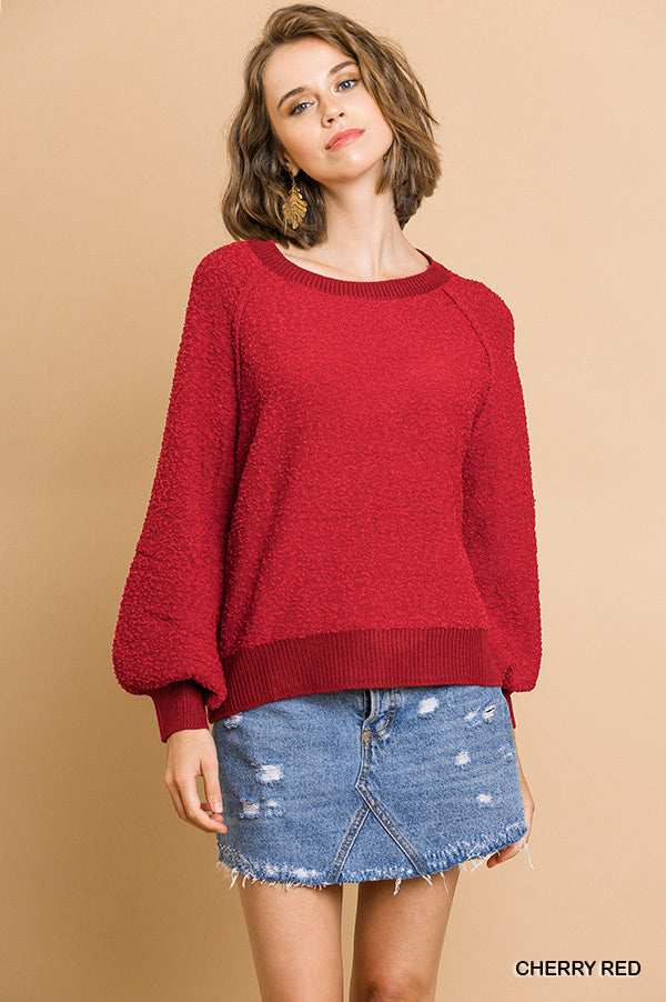 Puff Sleeve Boat Neck Sweater