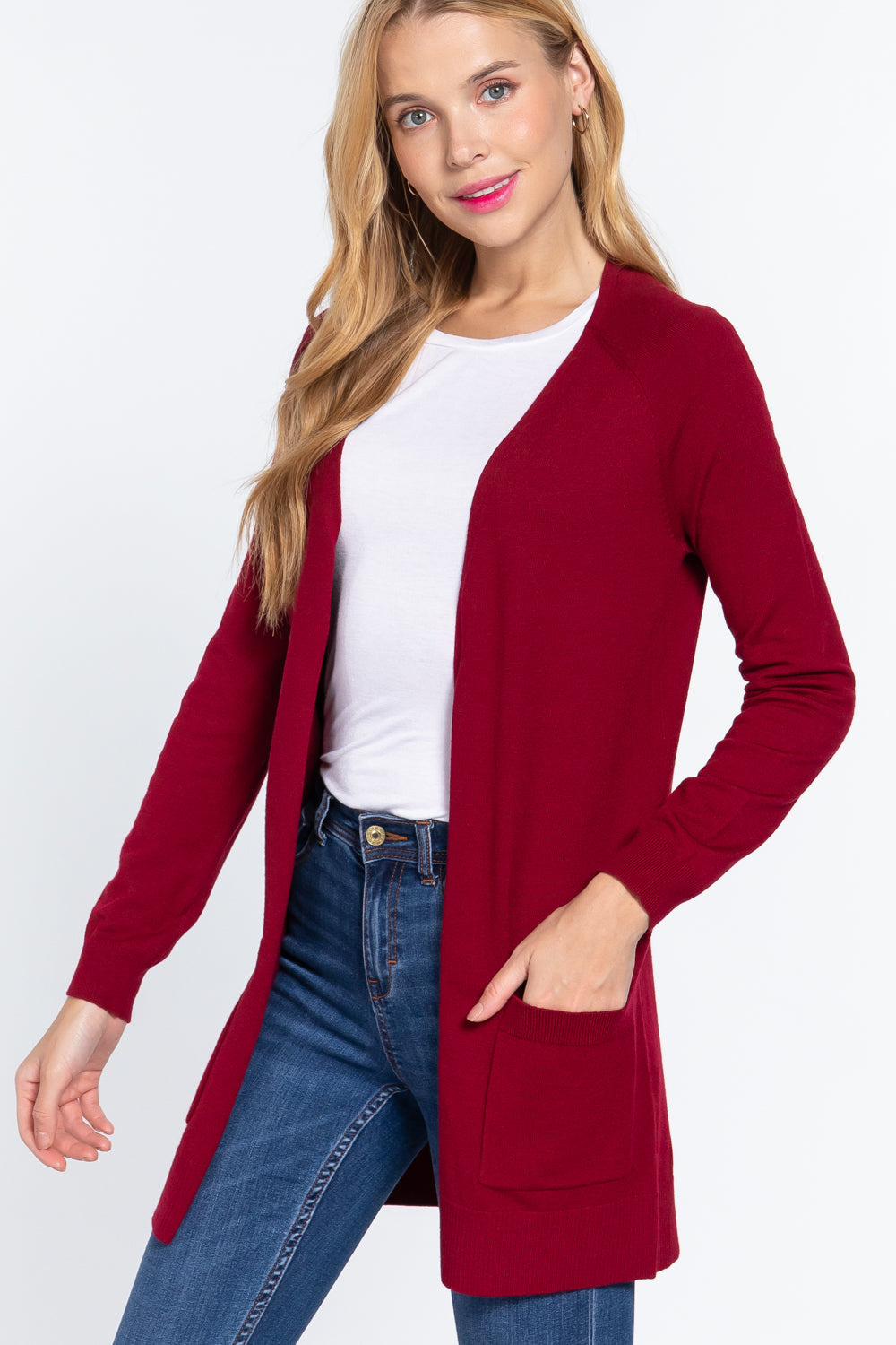 Raglan Slv Open Sweater Cardigan