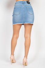 Load image into Gallery viewer, Ripped Sequin Denim Mini Skirt
