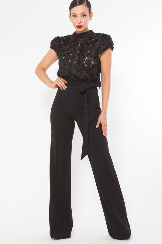 Flower Lace Top Detailed Fashion Jumpsuit